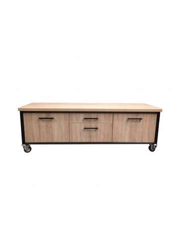 Meuble bas acier et bois, Teix Art